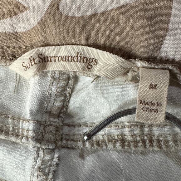 Soft Surroundings Medium Ankle Legging Pants Natural Palms Stretch Pull-On Tan - Picture 6 of 7